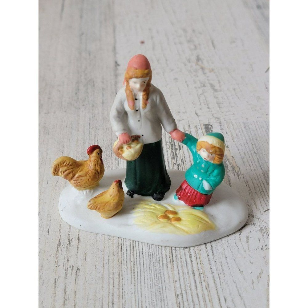 Lemax 1996 chicken egg gather mom daughter village accessory xmas